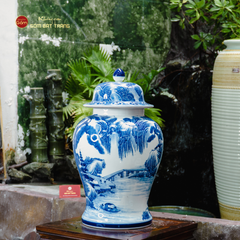 Chóe Men Lam Họa Tiết Đồng Quê Sơn Thủy