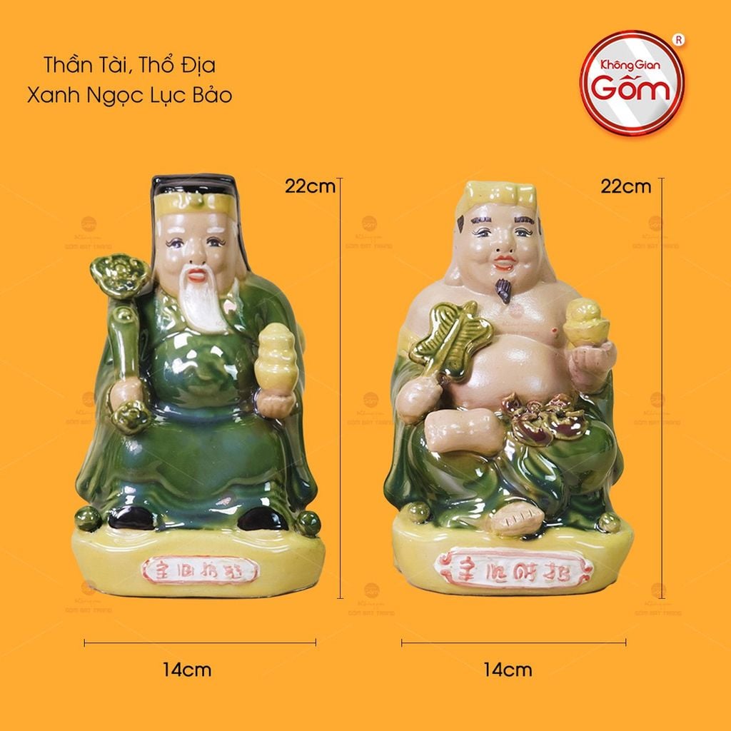 Bộ Tượng Thần Tài Thổ Địa Men Ngọc Lục Bảo