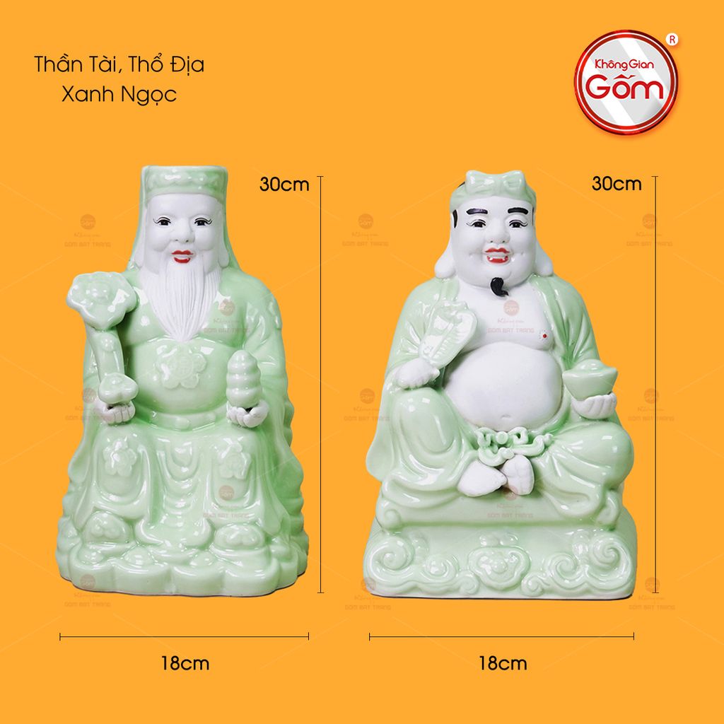 Bộ Tượng Thần Tài Thổ Địa Men Ngọc