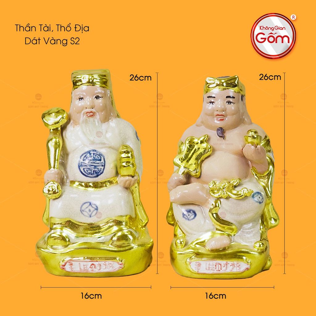 Bộ Tượng Thần Tài Thổ Địa Men Rạn Dát Vàng