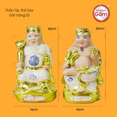 Bộ Tượng Thần Tài Thổ Địa Men Rạn Dát Vàng