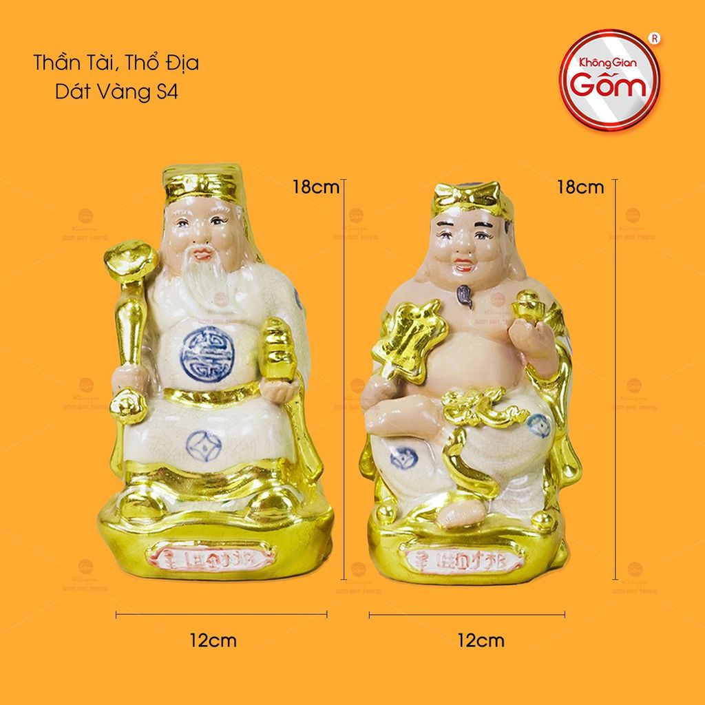 Bộ Tượng Thần Tài Thổ Địa Men Rạn Dát Vàng