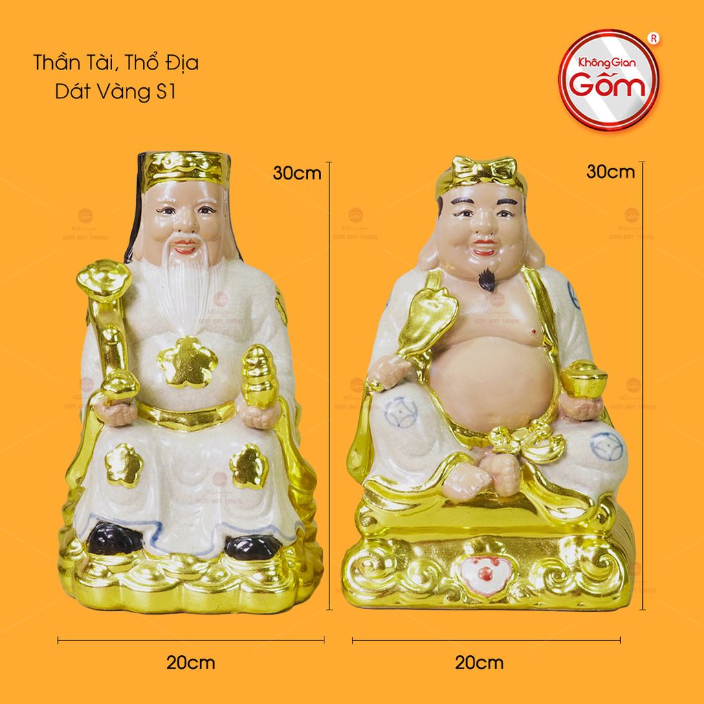 Bộ Tượng Thần Tài Thổ Địa Men Rạn Dát Vàng
