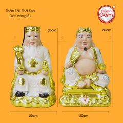 Bộ Tượng Thần Tài Thổ Địa Men Rạn Dát Vàng