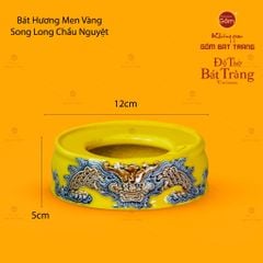 Đế Bát Hương Thờ Men Vàng Họa Tiết Song Long Chầu Nguyệt