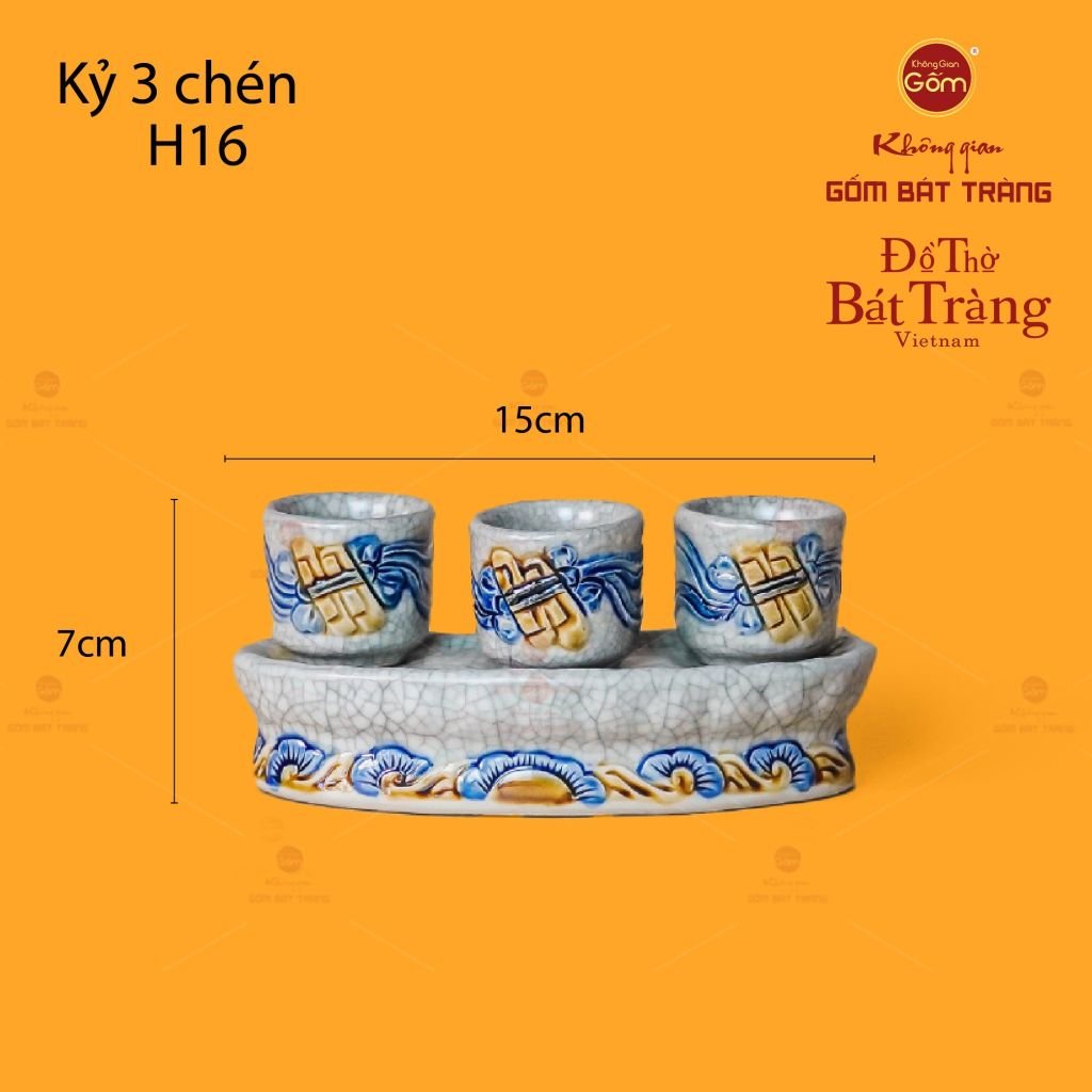 Bộ Kỷ 3 Chén Thờ Cong Men Rạn