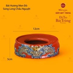 Đế Bát Hương Thờ Men Đỏ Họa Tiết Song Long Chầu Nguyệt