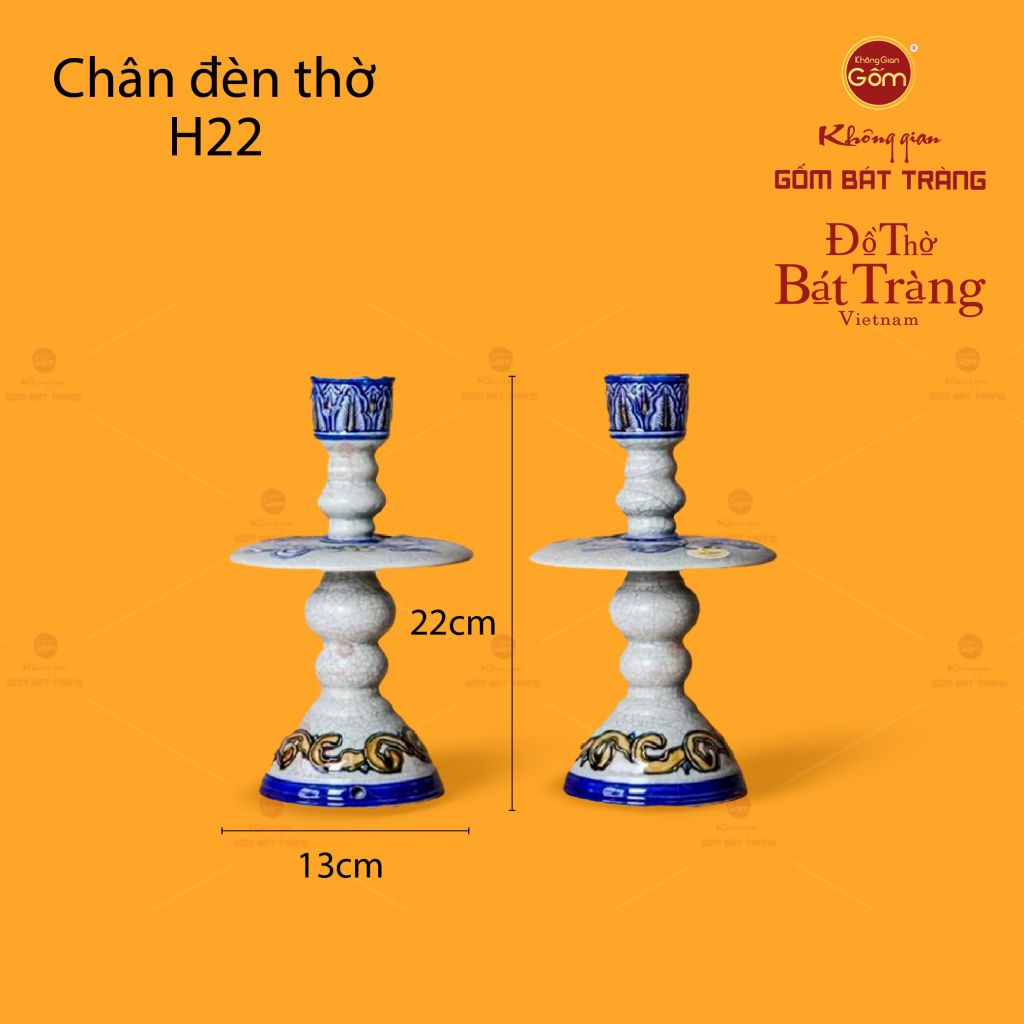 Chân Đèn Thờ Men Rạn Họa Tiết Song Long Chầu Nguyệt
