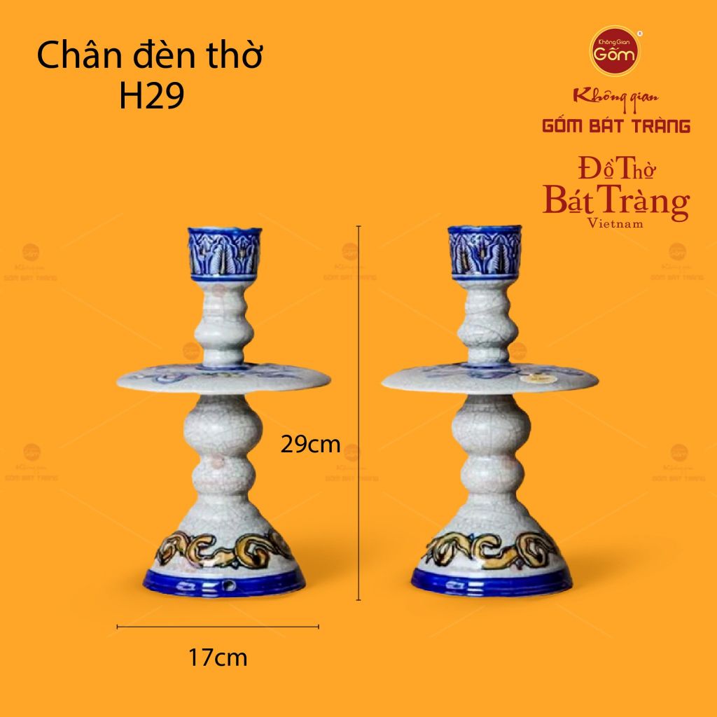 Chân Đèn Thờ Men Rạn Họa Tiết Song Long Chầu Nguyệt
