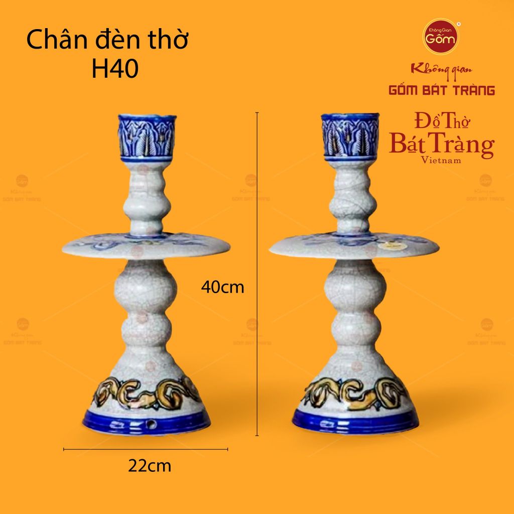 Chân Đèn Thờ Men Rạn Họa Tiết Song Long Chầu Nguyệt