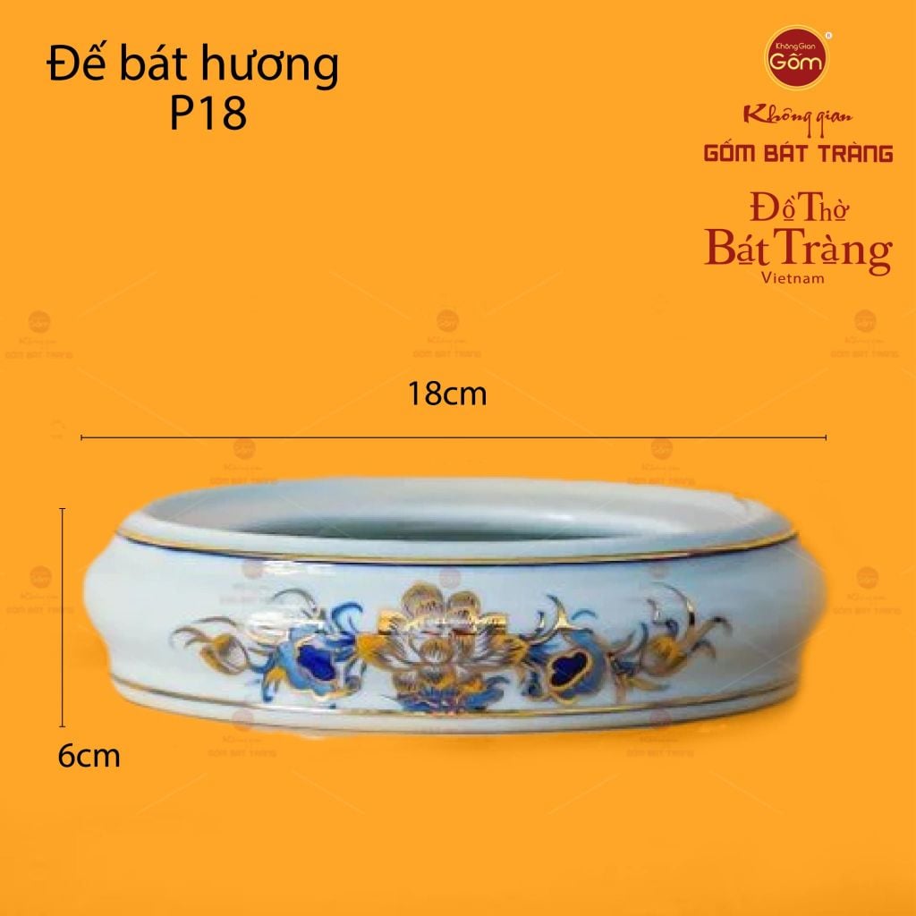 Bát Hương Men Lam Vẽ Vàng Họa Tiết Hoa Sen