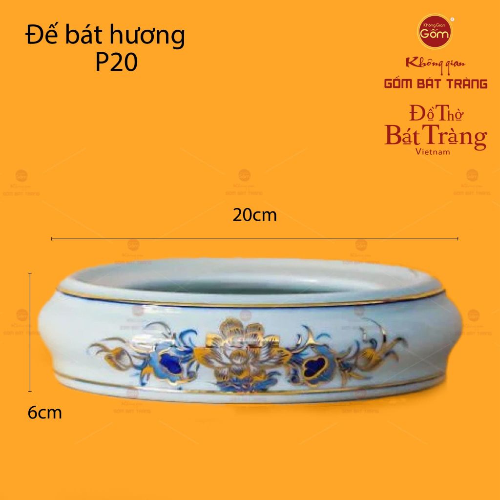 Bát Hương Men Lam Vẽ Vàng Họa Tiết Hoa Sen