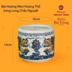 Bát Hương Thờ Men Hoàng Thổ Họa Tiết Song Long Chầu Nguyệt