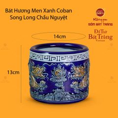 Bát Hương Thờ Men Xanh Coban Họa Tiết Song Long Chầu Nguyệt