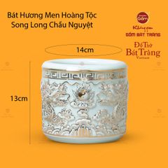 Bát Hương Men Ngọc Hoàng Tộc Song Long Chầu Nguyệt Vẽ Vàng