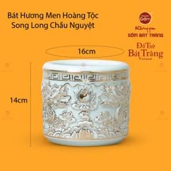 Bát Hương Men Ngọc Hoàng Tộc Song Long Chầu Nguyệt Vẽ Vàng