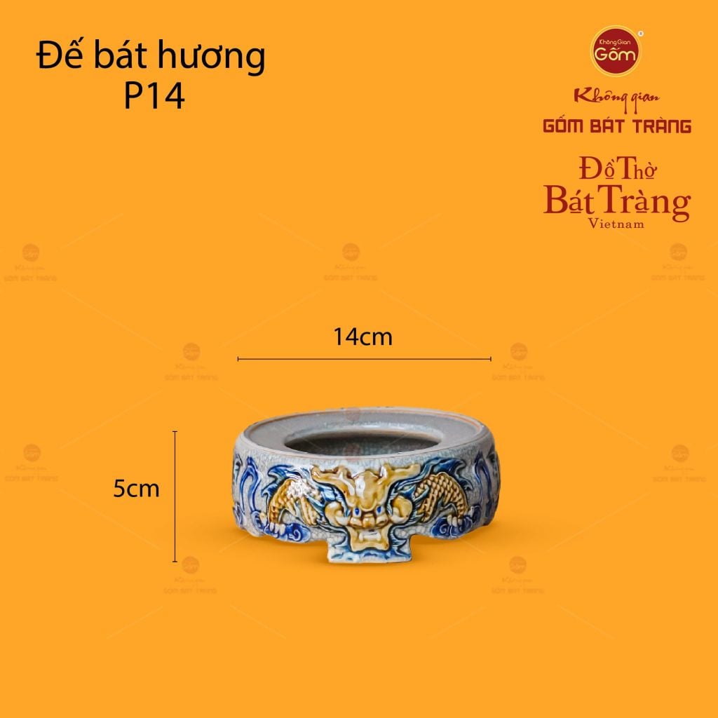 Đế Bát Hương Thờ Men Rạn Họa Tiết Song Long Chầu Nguyệt