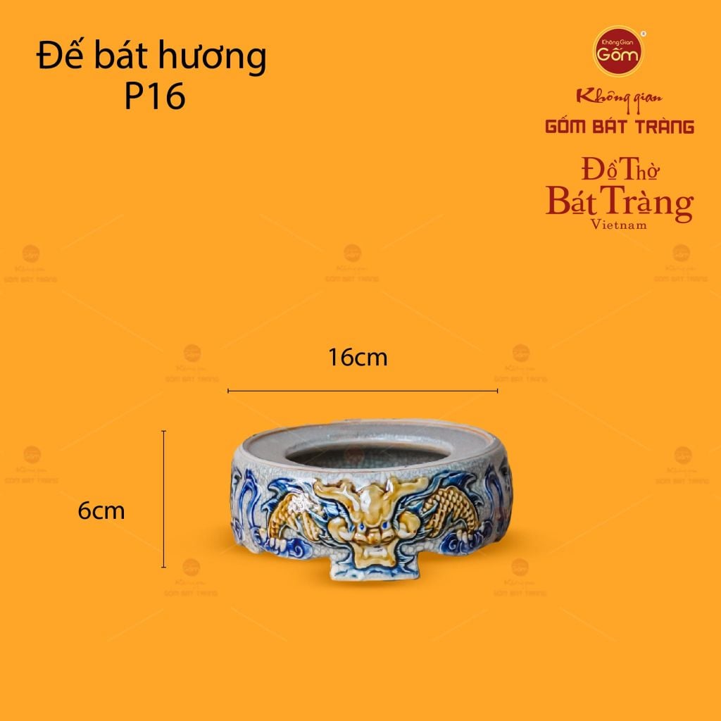 Bát Hương Thờ Men Rạn Họa Tiết Song Long Chầu Nguyệt