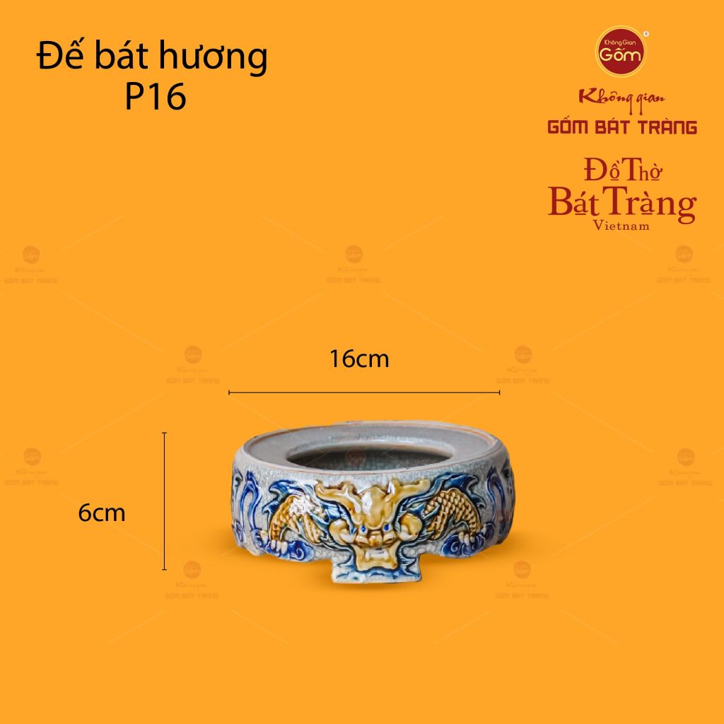 Đế Bát Hương Thờ Men Rạn Họa Tiết Song Long Chầu Nguyệt