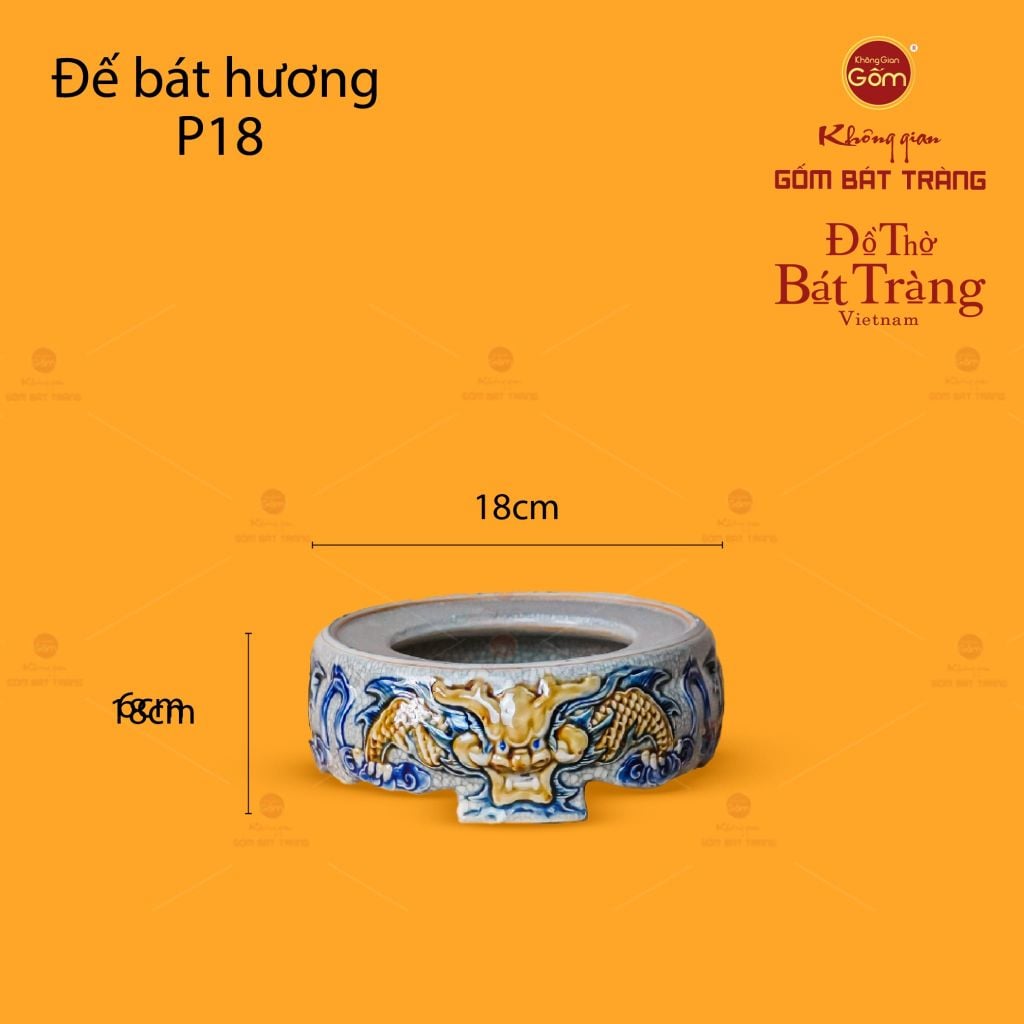 Đế Bát Hương Thờ Men Rạn Họa Tiết Song Long Chầu Nguyệt