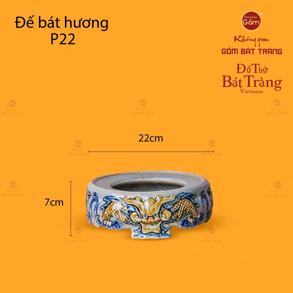 Bát Hương Thờ Men Rạn Họa Tiết Song Long Chầu Nguyệt