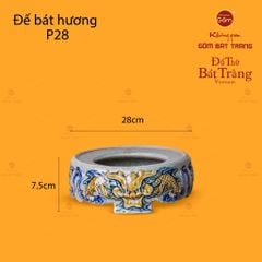 Đế Bát Hương Thờ Men Rạn Họa Tiết Song Long Chầu Nguyệt
