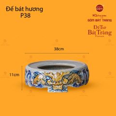 Đế Bát Hương Thờ Men Rạn Họa Tiết Song Long Chầu Nguyệt