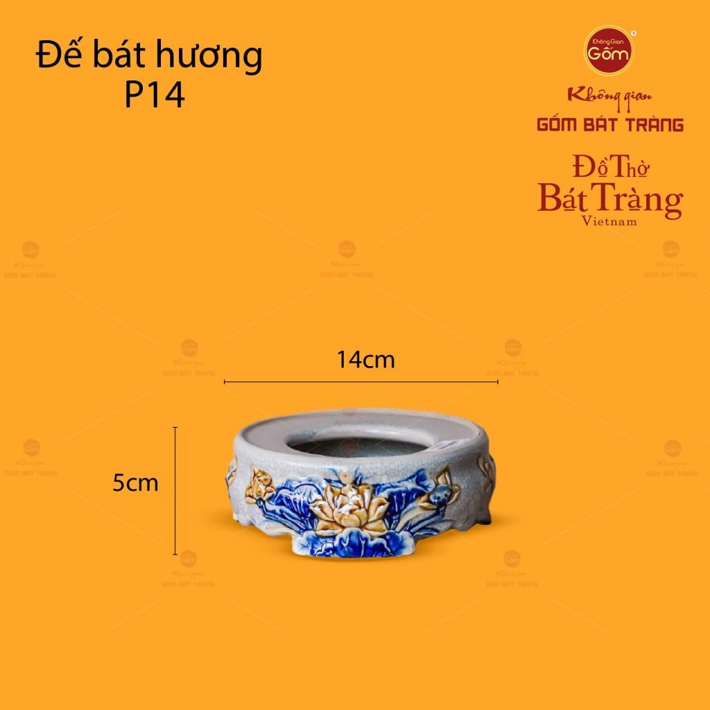 Đế Bát Hương Thờ Men Rạn Họa Tiết Hoa Sen
