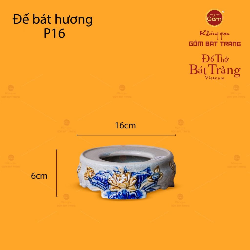Đế Bát Hương Thờ Men Rạn Họa Tiết Hoa Sen