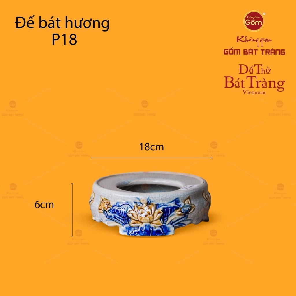 Đế Bát Hương Thờ Men Rạn Họa Tiết Hoa Sen
