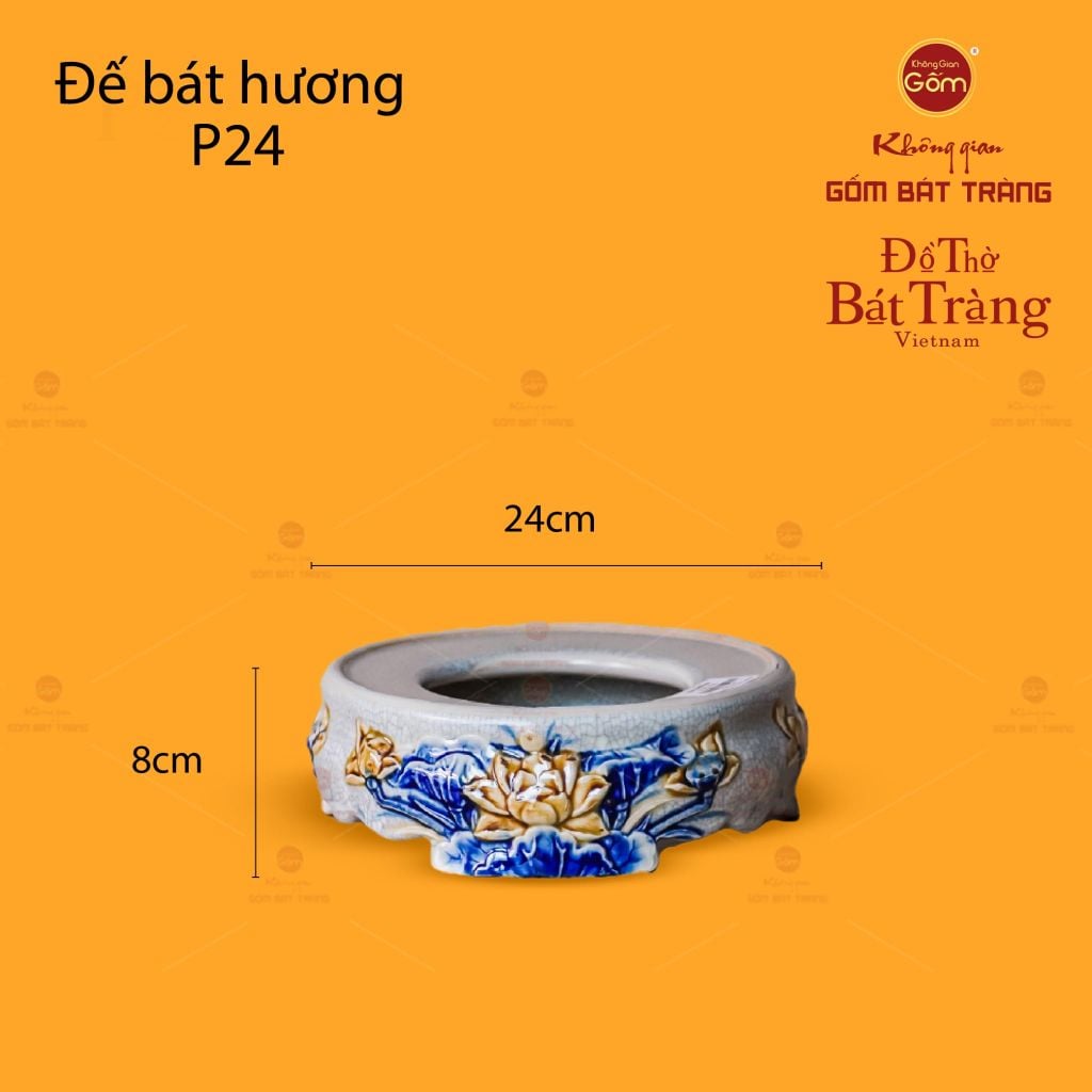Đế Bát Hương Thờ Men Rạn Họa Tiết Hoa Sen