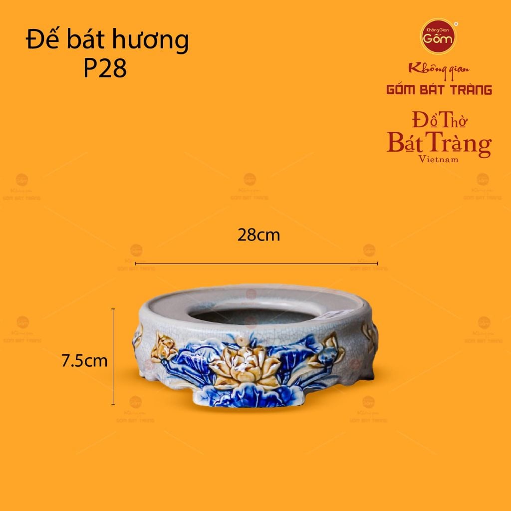 Bát Hương Thờ Men Rạn Họa Tiết Hoa Sen