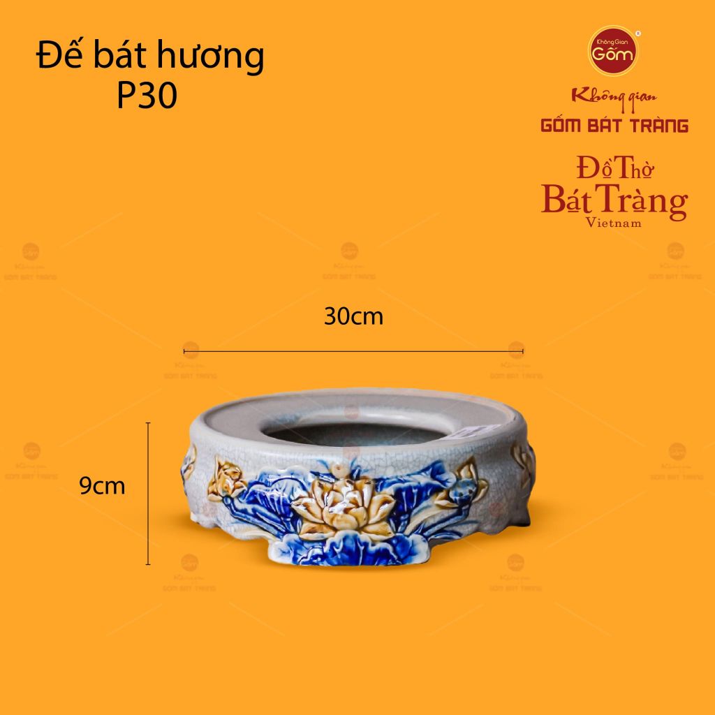 Đế Bát Hương Thờ Men Rạn Họa Tiết Hoa Sen
