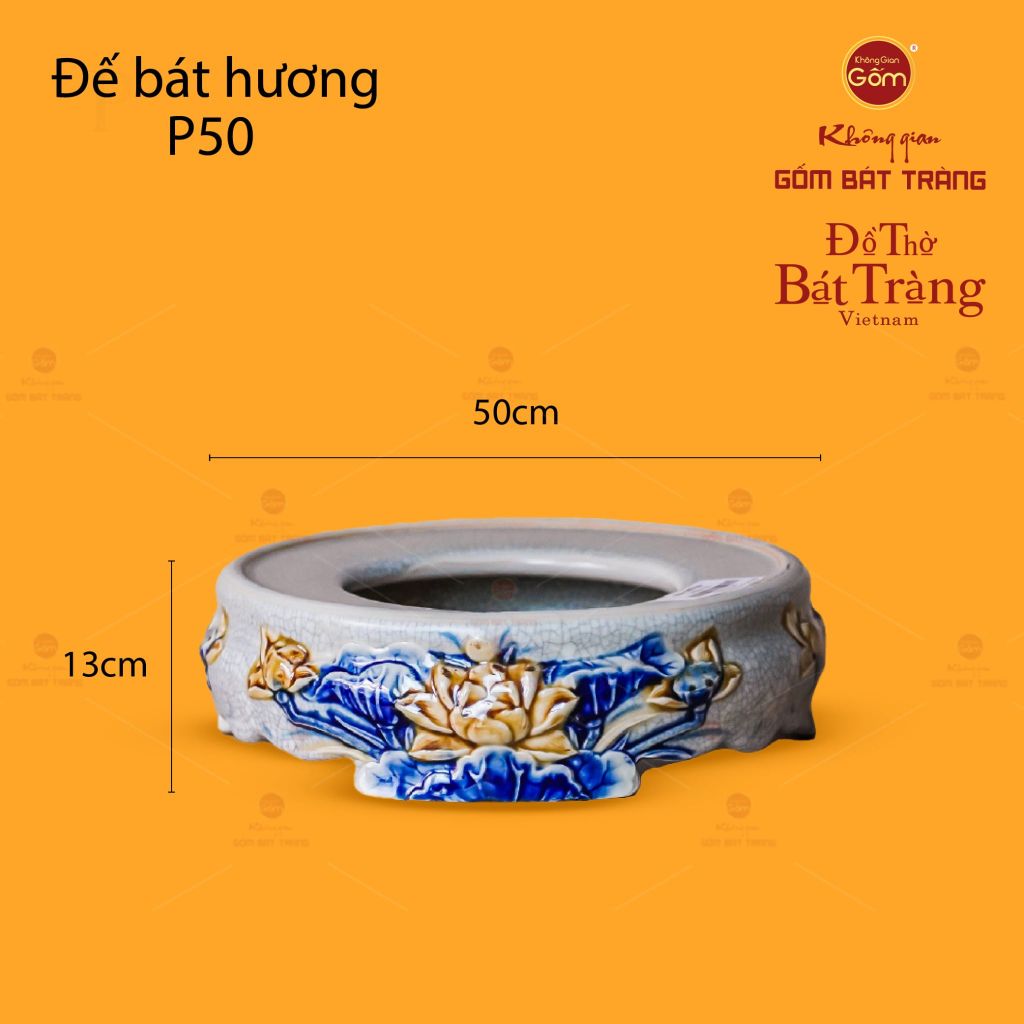 Đế Bát Hương Thờ Men Rạn Họa Tiết Hoa Sen