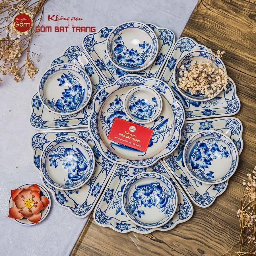 Bộ Mâm Cúng Hoa Mặt Trời Hoa Sen Xanh