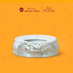 Đế Bát Hương Men Ngọc Hoàng Tộc Song Long Chầu Nguyệt Vẽ Vàng