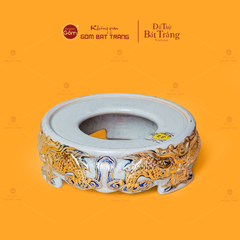 Đế Bát Hương Song Long Chầu Nguyệt Men Rạn Vẽ Vàng