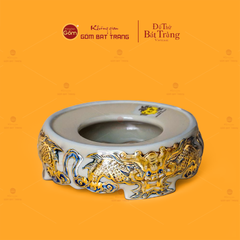 Đế Bát Hương Men Hoàng Tộc Vẽ Vàng Họa Tiết Song Long Chầu Nguyệt