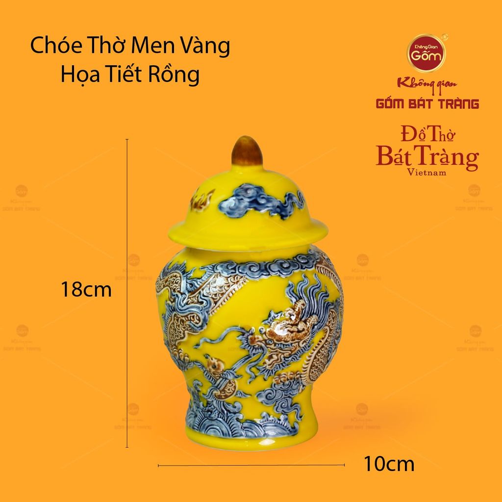 Chóe Thờ Men Vàng Họa Tiết Cá Chép Hóa Rồng