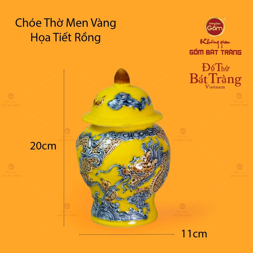 Chóe Thờ Men Vàng Họa Tiết Cá Chép Hóa Rồng