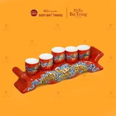 Bộ Kỷ Ngai 5 Chén Thờ Men Đỏ Họa Tiết Cuốn Thư