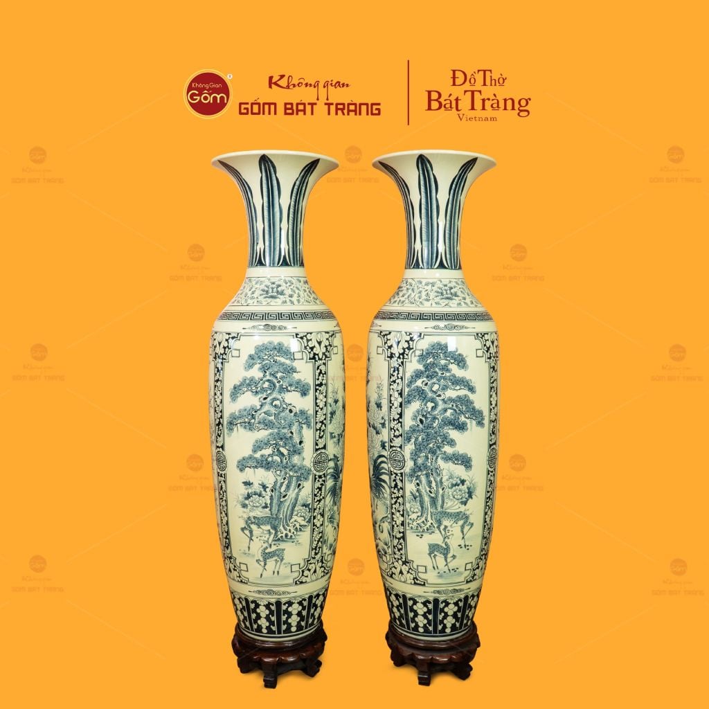 Lộc Bình 1M6 Men Rạn Hanh Vàng Tứ Cảnh Vẽ Kỹ