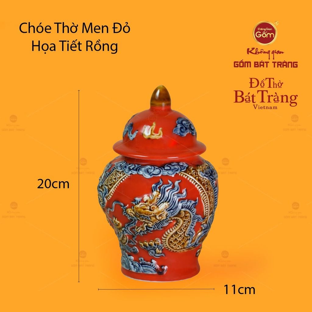 Chóe Thờ Men Đỏ Họa Tiết Cá Chép Hóa Rồng