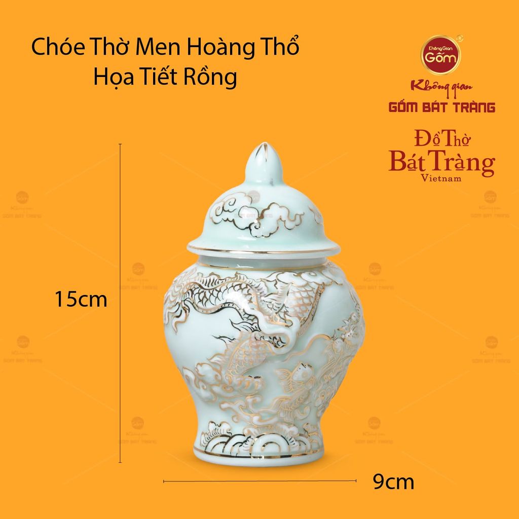 Chóe Thờ Men Ngọc Hoàng Tộc Cá Chép Hóa Rồng Vẽ Vàng