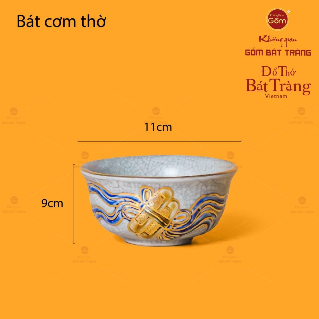 Bát Cơm Thờ Men Rạn Vẽ Vàng