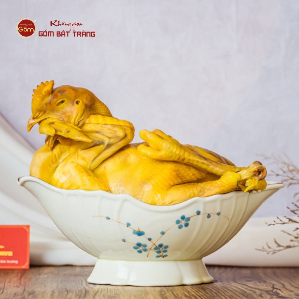 Bát Đựng Gà Cúng Hoa Đào Xanh