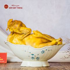 Bát Đựng Gà Cúng Hoa Đào Xanh