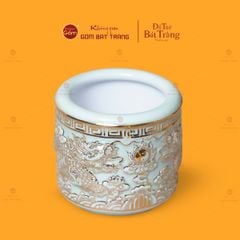 Bát Hương Men Ngọc Hoàng Tộc Song Long Chầu Nguyệt Vẽ Vàng