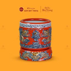 Bát Hương Thờ Men Đỏ Họa Tiết Song Long Chầu Nguyệt