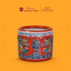 Bát Hương Thờ Men Đỏ Họa Tiết Song Long Chầu Nguyệt